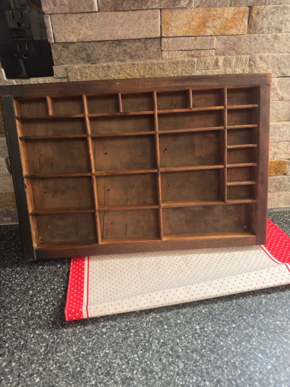 Vintage brown wood display cabinet 24 compartments wall organizer curio box